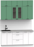 Кухонный гарнитур Интермебель Лион-4 В-1 1.8м (мята софт/белый софт/мрамор лацио белый) - 