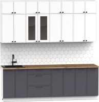 Кухонный гарнитур Интермебель Лион-8 В-1 2.4м (белый софт/графит софт/дуб фигурный светлый) - 