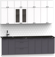 Кухонный гарнитур Интермебель Лион-8 В-1 2.4м (белый софт/графит софт/тунис) - 