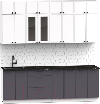 Кухонный гарнитур Интермебель Лион-8 В-1 2.4м (белый софт/графит софт/тунис)