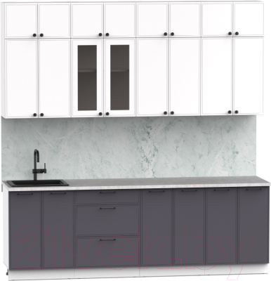 Кухонный гарнитур Интермебель Лион-8 В-1 2.4м (белый софт/графит софт/лунный камень)