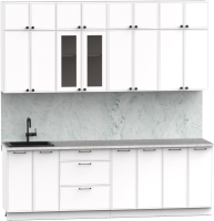 Кухонный гарнитур Интермебель Лион-8 В-1 2.4м (белый софт/лунный камень) - 