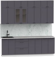 Кухонный гарнитур Интермебель Лион-8 В-1 2.4м (графит софт/мрамор лацио белый) - 