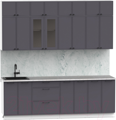 Кухонный гарнитур Интермебель Лион-8 В-1 2.4м (графит софт/мрамор лацио белый)