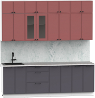 Кухонный гарнитур Интермебель Лион-8 В-1 2.4м (красная глазурь софт/графит софт/мрамор лацио белый) - 