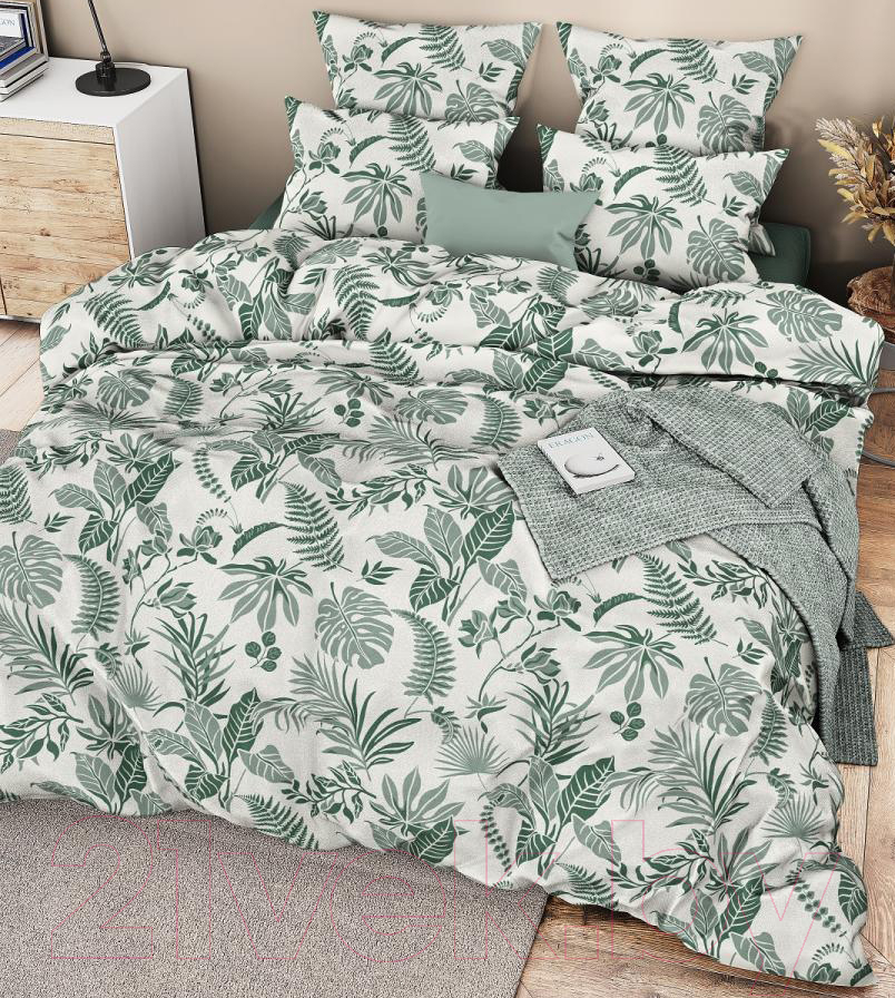 Комплект постельного белья Ночь нежна Зеленые джунгли 1.5 сп 50x70 / 71059-1+71060-1