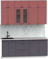 Кухонный гарнитур Интермебель Лион-5 В-1 2м (красная глазурь софт/графит софт/мрамор лацио белый) - 