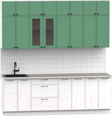 Готовая кухня Интермебель Лион-8 В-1 2.4м (мята софт/белый софт/мрамор лацио белый)