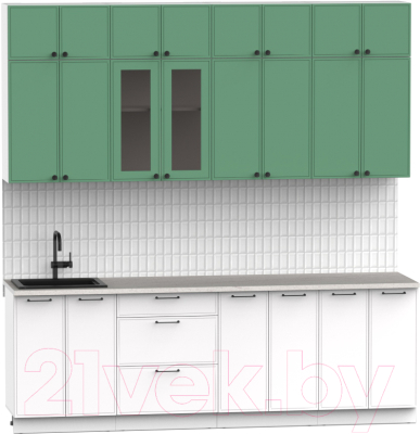 Готовая кухня Интермебель Лион-8 В-1 2.4м (мята софт/белый софт/лунный камень)