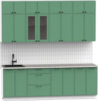 Кухонный гарнитур Интермебель Лион-8 В-1 2.4м (мята софт/мрамор лацио белый) - 