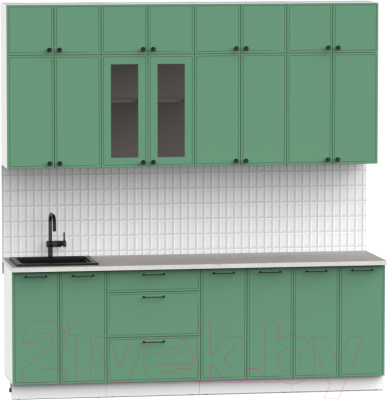 Кухонный гарнитур Интермебель Лион-8 В-1 2.4м (мята софт/мрамор лацио белый)