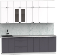 Кухонный гарнитур Интермебель Лион-9 В-1 2.6м (белый софт/графит софт/лунный камень) - 
