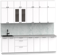 Кухонный гарнитур Интермебель Лион-9 В-1 2.6м (белый софт/мрамор лацио белый) - 