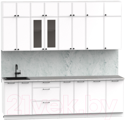 Кухонный гарнитур Интермебель Лион-9 В-1 2.6м (белый софт/мрамор лацио белый)