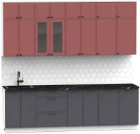 Кухонный гарнитур Интермебель Лион-9 В-1 2.6м (красная глазурь софт/графит софт/тунис) - 