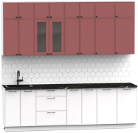 Кухонный гарнитур Интермебель Лион-9 В-1 2.6м (красная глазурь софт/белый софт/тунис) - 