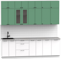 Кухонный гарнитур Интермебель Лион-9 В-1 2.6м (мята софт/белый софт/мрамор лацио белый) - 