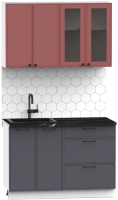Кухонный гарнитур Интермебель Лион-11 В-1 1.2м (красная глазурь софт/графит софт/тунис) - 