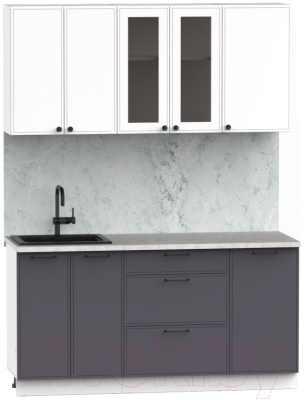 Кухонный гарнитур Интермебель Лион-12 В-1 1.6м (белый софт/графит софт/лунный камень)