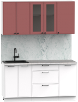 Кухонный гарнитур Интермебель Лион-12 В-1 1.6м (красная глазурь софт/белый софт/мрамор лацио белый) - 