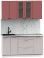 Кухонный гарнитур Интермебель Лион-12 В-1 1.6м (красная глазурь софт/луна софт/мрамор лацио белый) - 