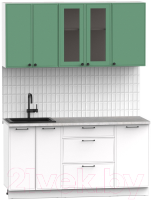 Кухонный гарнитур Интермебель Лион-12 В-1 1.6м (мята софт/белый софт/мрамор лацио белый)