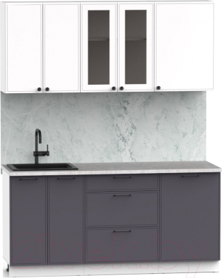 Кухонный гарнитур Интермебель Лион-13 В-1 1.7м (белый софт/графит софт/лунный камень)