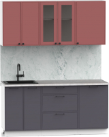 Кухонный гарнитур Интермебель Лион-13 В-1 1.7м (красная глазурь софт/графит софт/лунный камень) - 