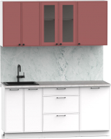 Кухонный гарнитур Интермебель Лион-13 В-1 1.7м (красная глазурь софт/белый софт/мрамор лацио белый) - 