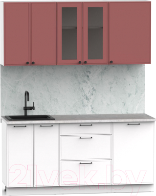 Кухонный гарнитур Интермебель Лион-13 В-1 1.7м (красная глазурь софт/белый софт/мрамор лацио белый)