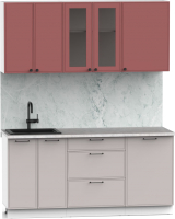 Кухонный гарнитур Интермебель Лион-13 В-1 1.7м (красная глазурь софт/луна софт/мрамор лацио белый) - 