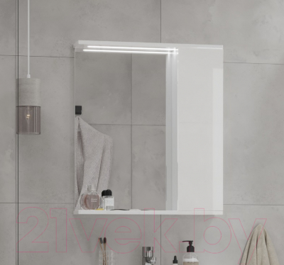 Шкаф с зеркалом для ванной Volna Lake 60 R (белый)