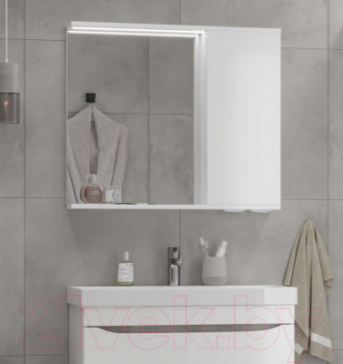 Шкаф с зеркалом для ванной Volna Lake 80 R (белый)