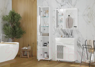 Шкаф с зеркалом для ванной Volna Milena 70 L (белый)