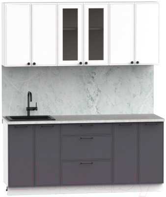 Кухонный гарнитур Интермебель Лион-14 В-1 1.8м (белый софт/графит софт/мрамор лацио белый)