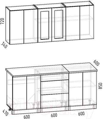 Кухонный гарнитур Интермебель Лион-14 В-1 1.8м (мята софт/дуб фигурный светлый)