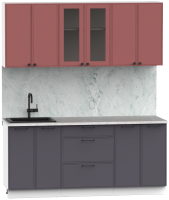 Кухонный гарнитур Интермебель Лион-14 В-1 1.8м (красная глазурь софт/графит софт/мрамор лацио белый) - 