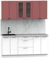 Кухонный гарнитур Интермебель Лион-14 В-1 1.8м (красная глазурь софт/белый софт/мрамор лацио белый) - 