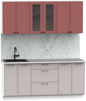 Кухонный гарнитур Интермебель Лион-14 В-1 1.8м (красная глазурь софт/луна софт/мрамор лацио белый) - 