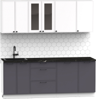 Кухонный гарнитур Интермебель Лион-16 В-1 2.1м (белый софт/графит софт/тунис) - 
