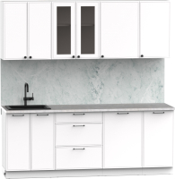 Кухонный гарнитур Интермебель Лион-16 В-1 2.1м (белый софт/мрамор лацио белый) - 