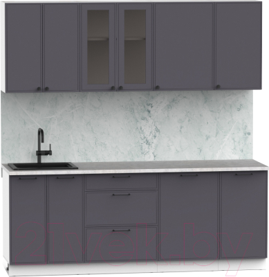 Кухонный гарнитур Интермебель Лион-16 В-1 2.1м (графит софт/мрамор лацио белый)