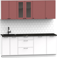 Кухонный гарнитур Интермебель Лион-16 В-1 2.1м (красная глазурь софт/белый софт/сесамо) - 