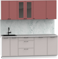 Кухонный гарнитур Интермебель Лион-16 В-1 2.1м (красная глазурь софт/луна софт/этна) - 