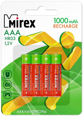 Комплект аккумуляторов Mirex AAA 1000мАч / 23702-HR03-10-E4 (4шт)
