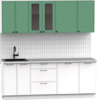 Кухонный гарнитур Интермебель Лион-16 В-1 2.1м (мята софт/белый софт/мрамор лацио белый) - 