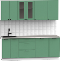 Кухонный гарнитур Интермебель Лион-16 В-1 2.1м (мята софт/мрамор лацио белый) - 