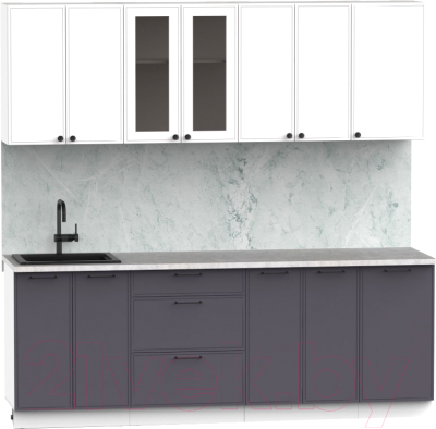 Кухонный гарнитур Интермебель Лион-17 В-1 2.2м (белый софт/графит софт/лунный камень)
