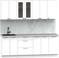 Кухонный гарнитур Интермебель Лион-17 В-1 2.2м (белый софт/мрамор лацио белый) - 