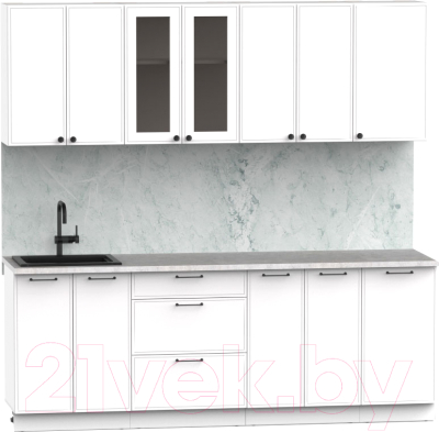 Кухонный гарнитур Интермебель Лион-17 В-1 2.2м (белый софт/мрамор лацио белый)